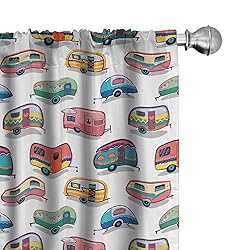 Lunarable Cars Window Curtains, Vintage Travel