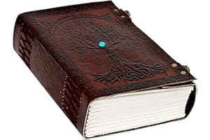 C CUERO 600 Pages Leather Sun and Moon Embossed with Beautiful Blue Stone Journal Diary Notebook, Planner, Organizer, Sketchbook, Blank Book Journal (Tree of Life)