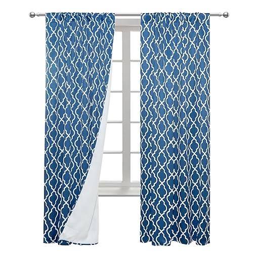 PartyDelight Blackout Curtains 84 Inches Long 2 Panels Blue Moroccan Geo for Bedroom Living Room Darkening Thermal Insulated Soundproof Window Treatments Drapes
