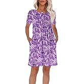 HiMONE Womens Summer Dresses T-Shirt Pleated Dressy Casual Scooped Neck Beach Vacation Dresses XS-2XL