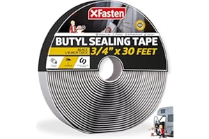 XFasten Butyl Sealing Tape, Black, 1/8-In x 3/4-In x 30-Foot Plumbers Putty, RV Sealant, Boat Sealing, EDPM Butyl Tape