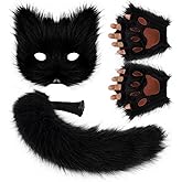 HAOAN Furry Fox Mask Wolf Fox Tail and Paw Gloves Set Adult Cat Halloween Mask Animal Party Costume