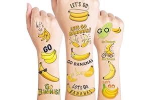 MEOISDABEST Banana Temporary Tattoos 8 Sheets 96PCS Yellow Banana Party Decorations Supplies Favors Fruits Theme Birthday Cute Stickers Christmas Gifts for Boys Girls Kids Class School Prizes Carnival
