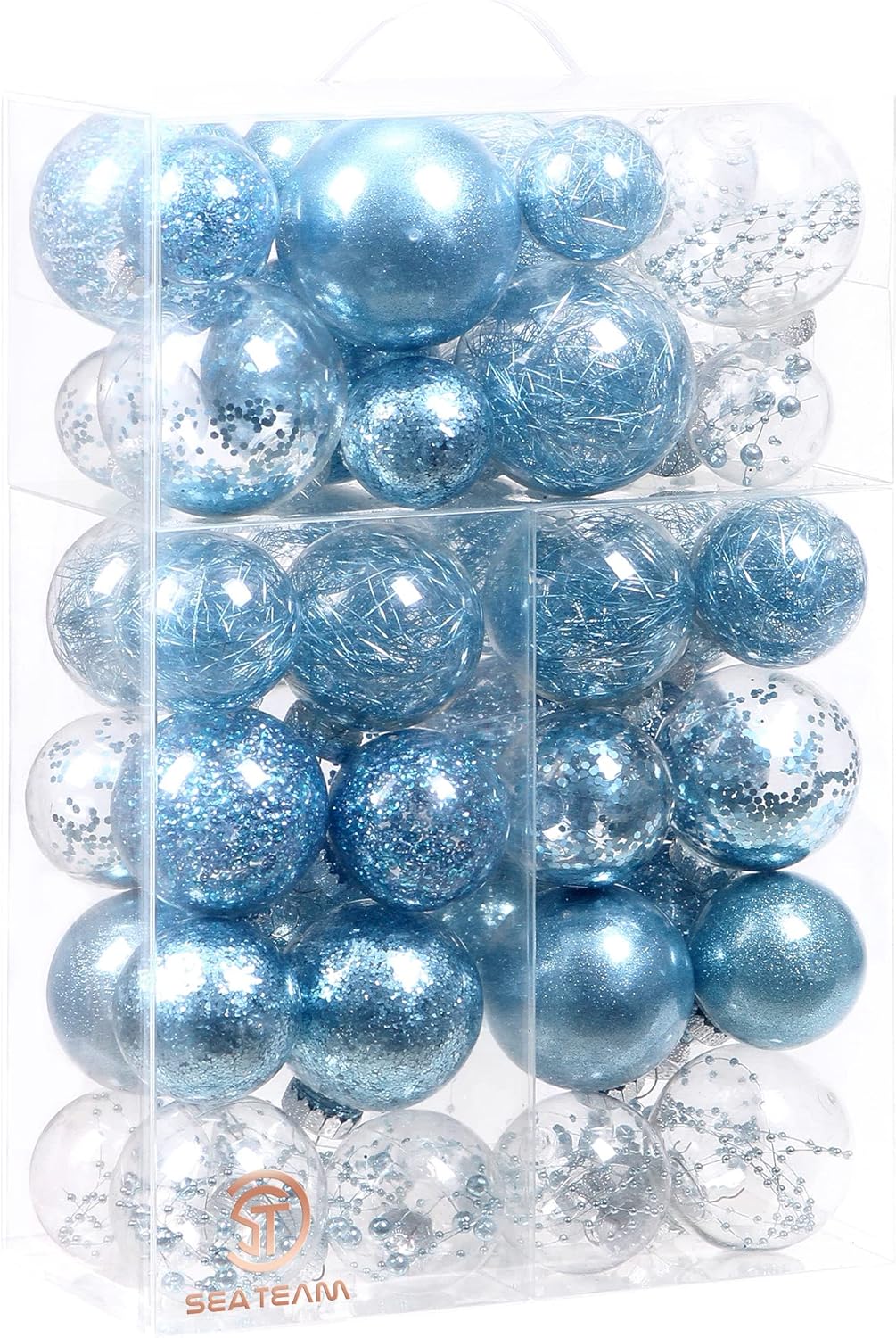 Ornaments - Sea Team Multi-Size Shatterproof Clear Plastic Christmas Ball Ornaments Decorative Xmas Balls Baubles Set with Stuffed Delicate Decorations (48 Counts, Babyblue)