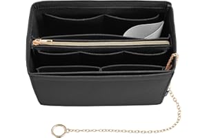 ATSEKTZ Purse Organizer Insert, Handbag Organizer with Zipper, Tote Shaper with Cup Holder & Keychain, Compatible with LV, Neverfull, MK, COACH, Longchamp, Kate Spade – Black-XL