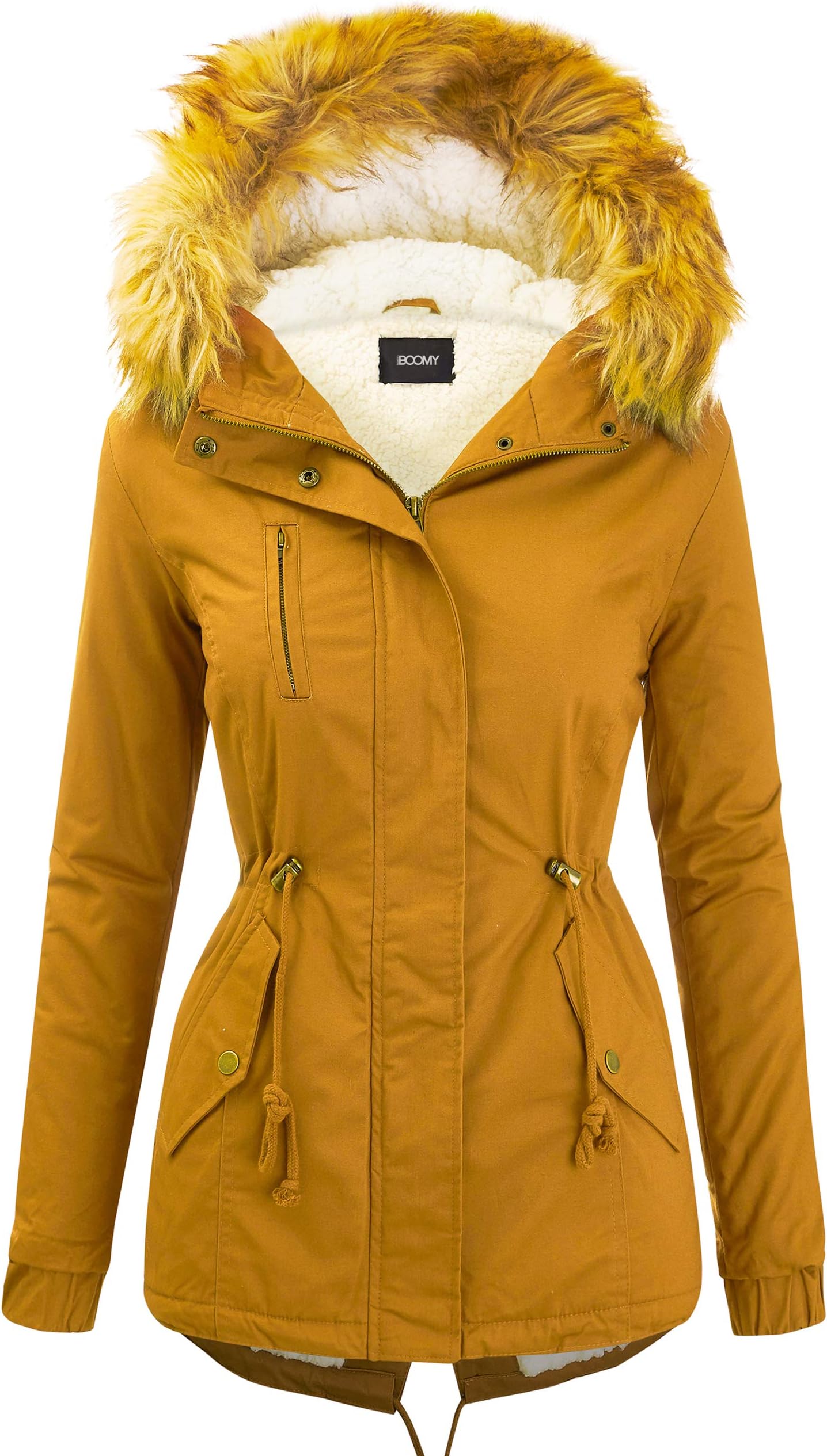 FASHION BOOMY Women's Zip Up Safari Military Anorak Jacket with Hood Drawstring - Regular and Plus Sizes