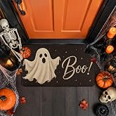 Boo Ghost Halloween Doormat 30 X 17 Inch Black, Vintage Rustic Halloween Star Front Door Mat, Non Slip Indoor Outdoor Entryway Welcome Floor Rug