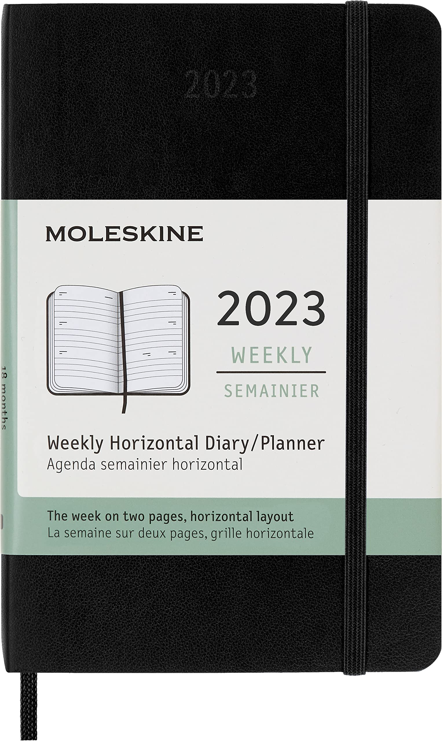 Moleskine Weekly Planner 2023, 12-Month Weekly Diary with Horizontal Layout, Weekly Horizontal Planner, Soft Cover, Pocket Size 9 x 14 cm, Colour Black
