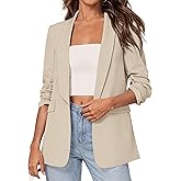 PRETTYGARDEN Women's 2026 Spring Blazers Business Casual Outfits Open Front Ruched 3/4 Sleeve Lightweight Work Suits Jackets