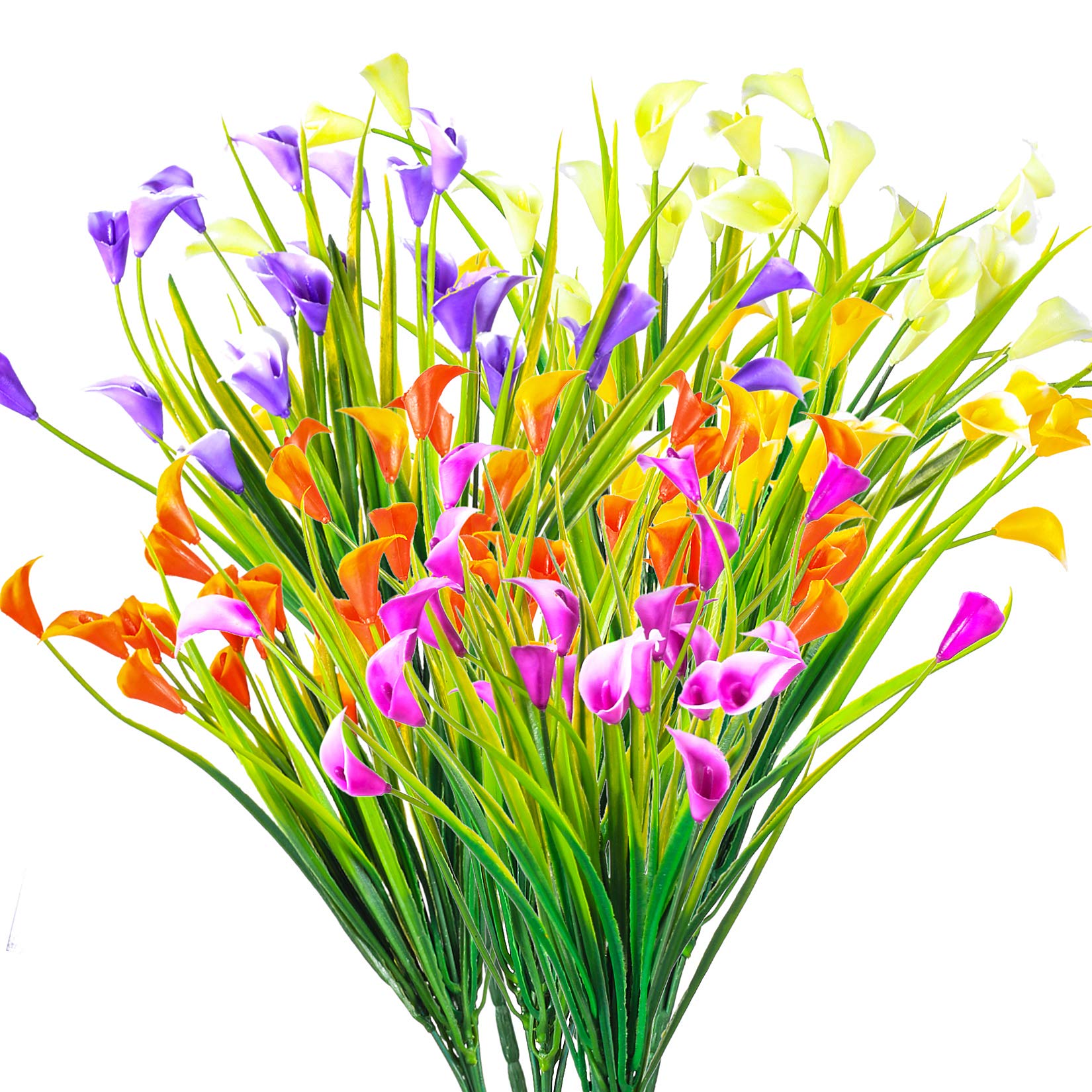 Yibaijia 6PCS Artificial Flowers, Plastic UV Resistant Silk Flowers, Fake Artificial Plants Calla Lily Indoor and Outdoor Shrubs Hanging Planter Home Garden Decoration (Five Colors)