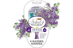 BIC Soleil 4 Escape Scented Women's Disposable Razors With 4 Blades, Comfortable Shave, Lavender & Eucalyptus Scented Handle Shaving Razors for Women, 4 Count