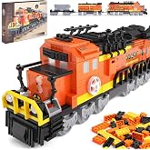 AIGIMU 635 PCS BNSF Freight Train Building Set for Ages 6-14 | 3 detachable cars, opening doors, 2 conductor figures, detailed stickers, major brick compatibility, Stem Trains Building Toy