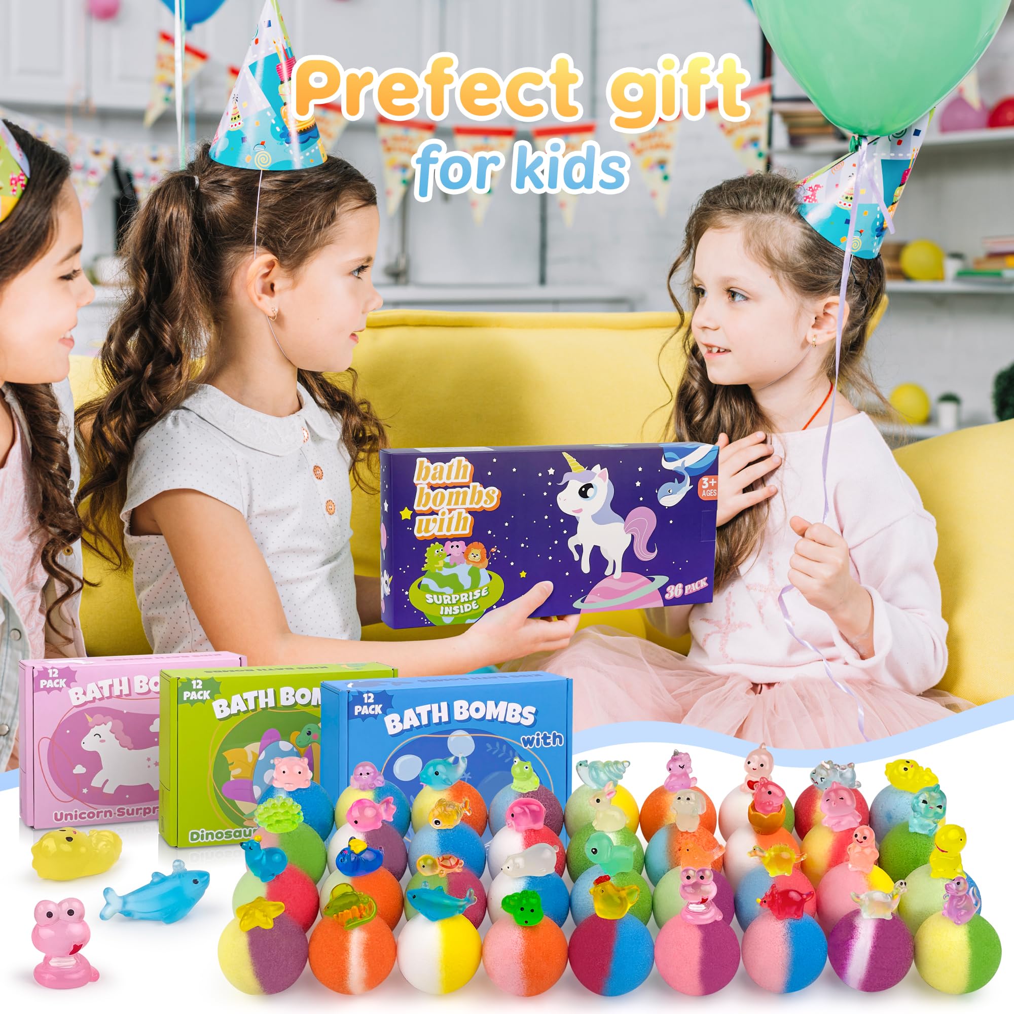 Bath Bombs for Kids with Toy Inside, 36 Pcs Bath Bombs with Glow in The Dark Dinosuar, Animal and Ocean Surprise Inside, Handmade Organic Bubble Bath Ball Gift Set for Birthday, Halloween, Christmas - Image 6