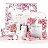 LA NOVO Birthday Gift Basket for Women, Pink Self Care Get Well Soon Gifts, Thinking of You Relaxing Spa Care Package with Blanket