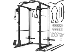 GOIMU DP01 Power Cage, 2000LBS Squat Rack with Cable Crossover and Dual Independent Pulley System, Full Cage for Full Body Tr