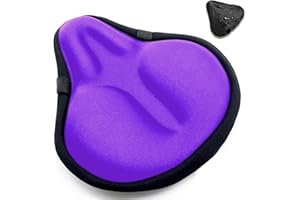 Bike Seat Cover, HUIOK Wide Gel Exercise Bike Seat Cushion for Women Men Comfort, Fits Spin, Stationary and Cruiser Bikes, Indoor Outdoor Cycling, Water Dust Resistant Cover Included
