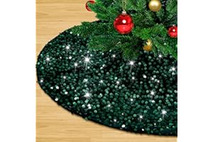 LJIE-HOUSE 48 Inches Emerald Green Christmas Tree Skirt Sequin Velvet Tree Mat Glitter Christmas Tree Cover for Merry Christmas Party Decor