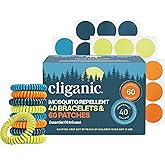 Cliganic Mosquito Repellent Bracelet Stickers Pack for Kids & Adults Multi Color, Natural DEET-Free, Essential Oil Infused 40 Bands with 60 Patches, Citronella Scent