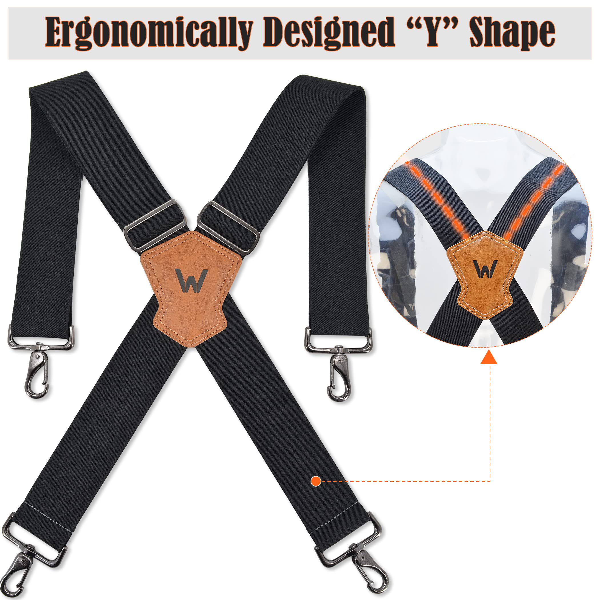 WELKINLAND 2Inch-Wide Full Elastic Suspenders, Heavy Duty Men's Work Suspenders with Hooks