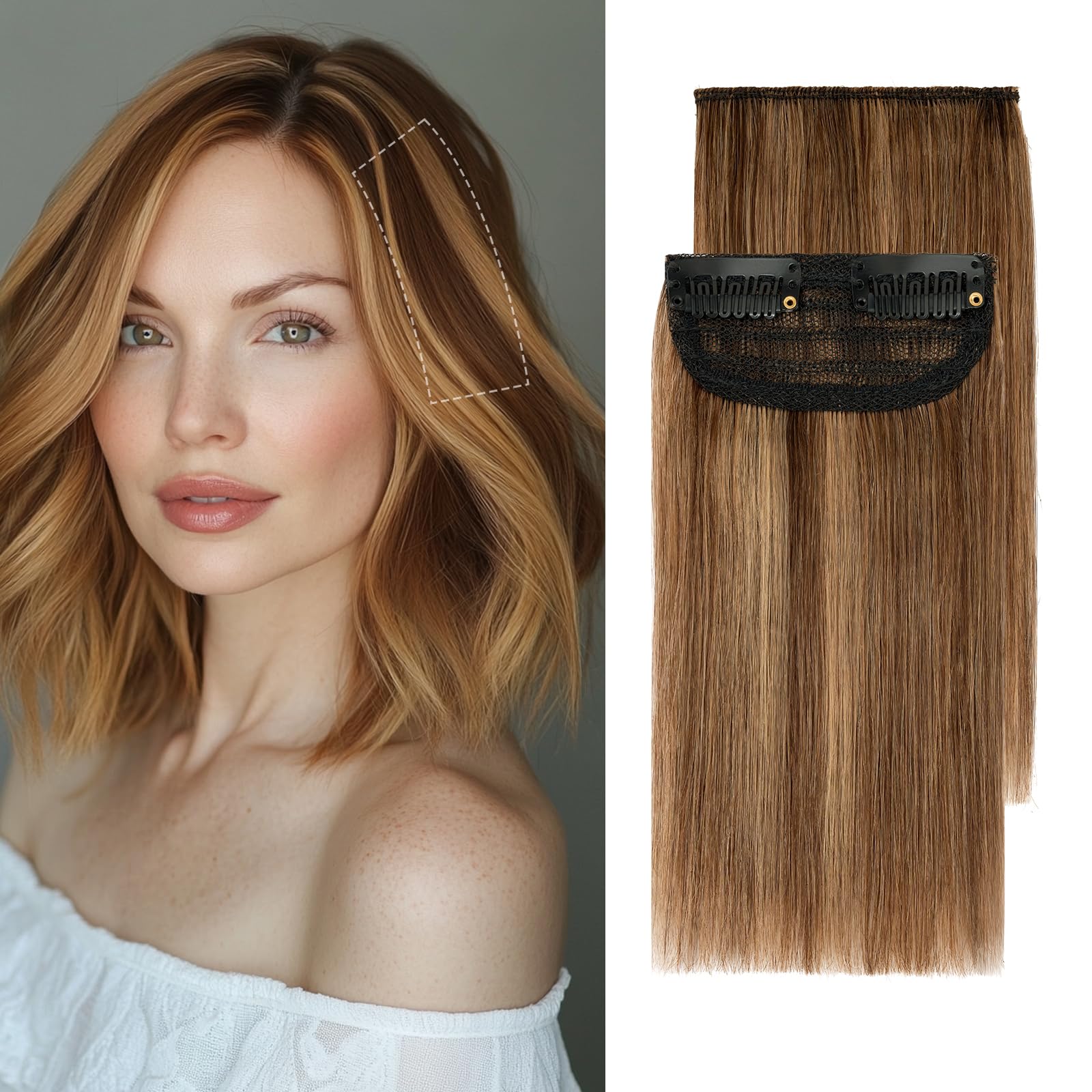 Photo 1 of Charites Clip in Hair Extensions Real Human Hair Short Extensions for Women Adding Volume 2 Pcs Invisible Clip on Hairpieces with Thinning 6 Inch Medium Brown & Dark Blonde