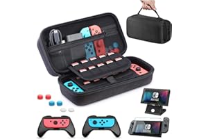 Case Compatible with Nintendo Switch Carrying Case, 6 in 1 Carry Case Come with 2 Joy-con Grips Compatible with Nintendo Swit