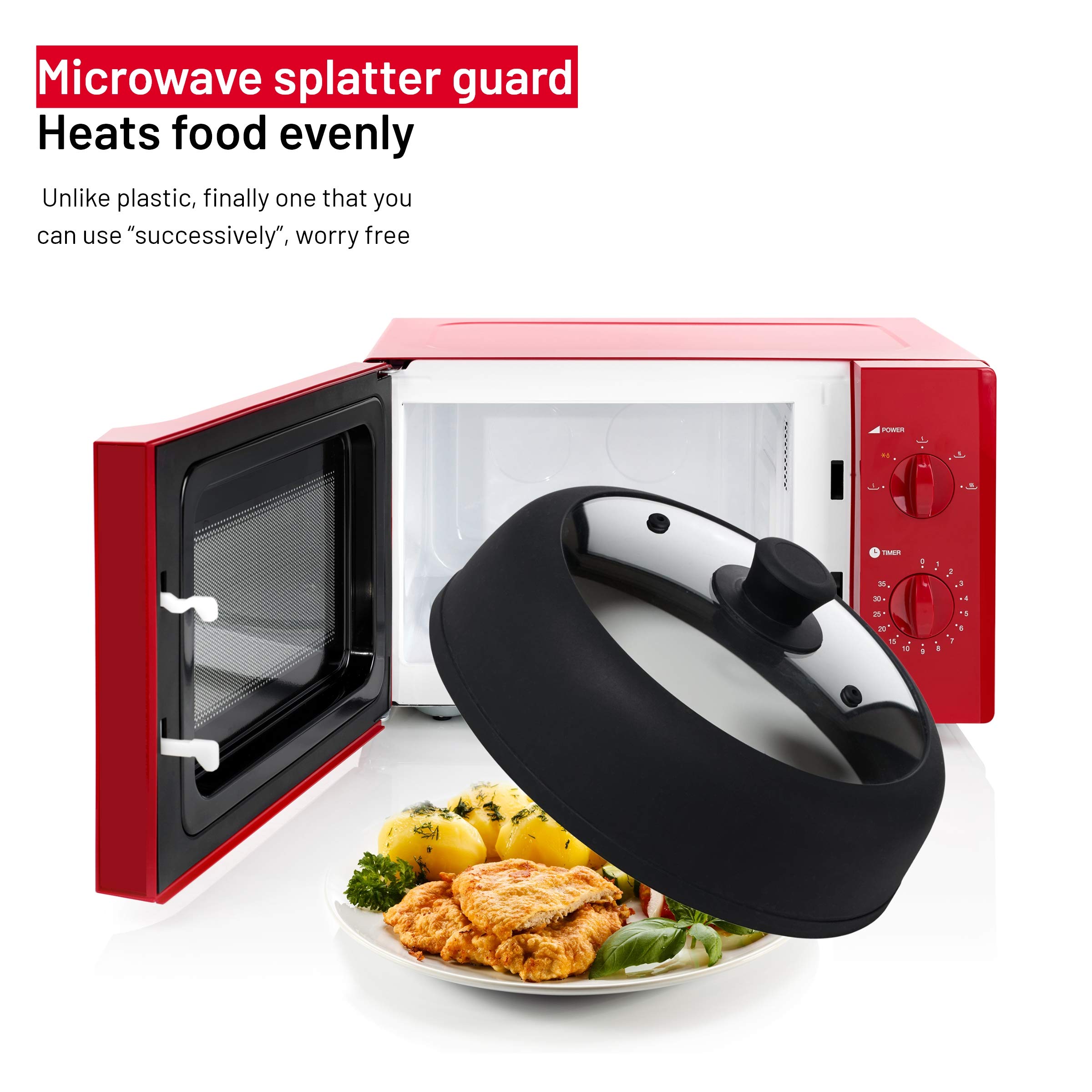 Bezrat Vented, Silicone and Glass Microwave Plate Cover for Food