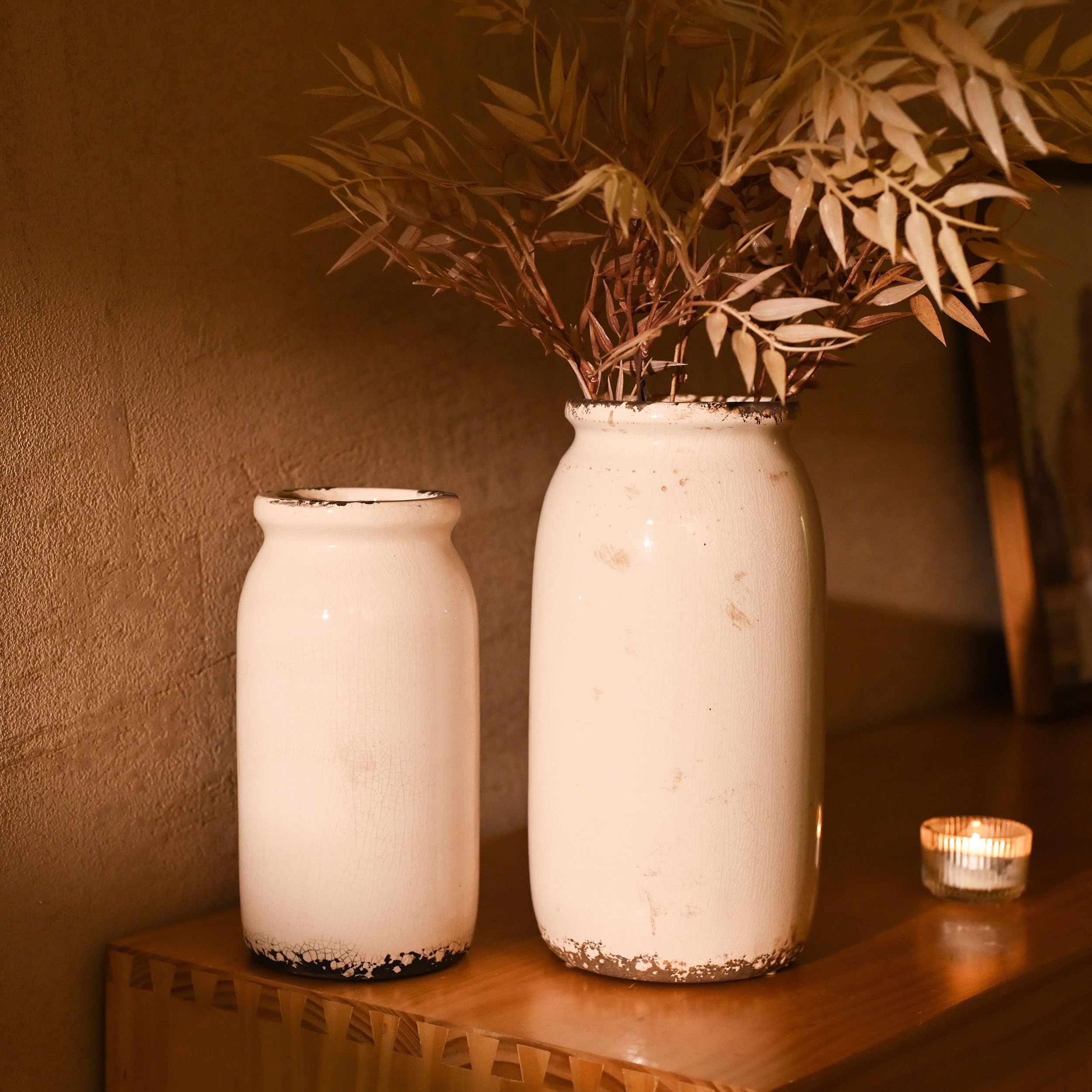 VICTOR & TERESA Rustic White Vase for Home Decor, Ceramic Vases for Flowers, Modern Farmhouse Decorative Vases for Pampas Grass,Table Accent, Mantel, Living Room,Bookshelf, Centerpieces, 8'' - Image 5