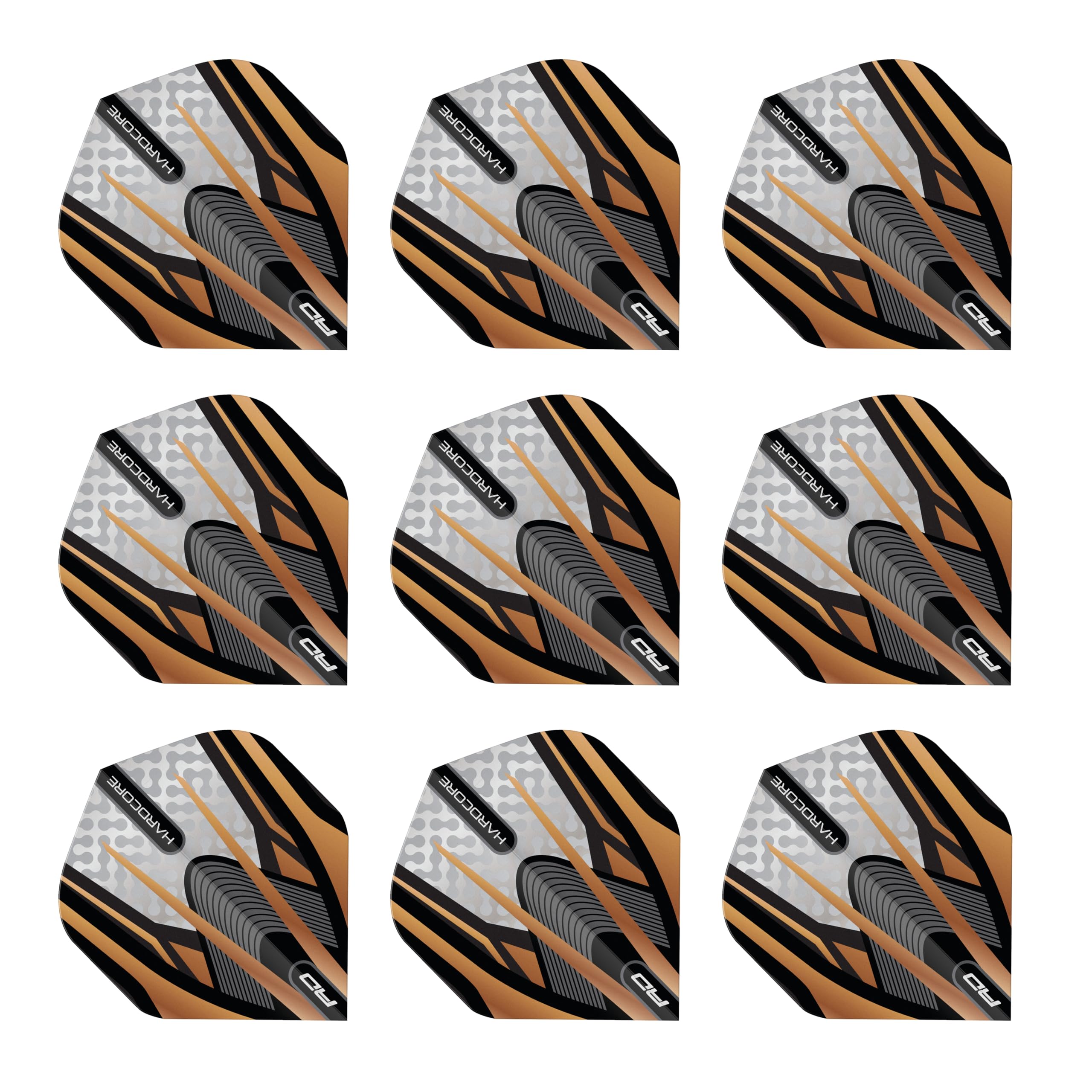 RED DRAGON Hardcore Premium Gold, Black & White Dart Flights - 3 Sets Per Pack (9 Dart Flights in total)