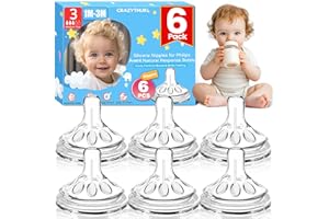 CRAZYTHUR Nipples for Philips Avent Natural Baby Bottles (6 Pack), 100% Food Grade Silicone Replacement Nipples Size 3 (Medium Flow), 1m+, Leak-Proof, BPA-Free