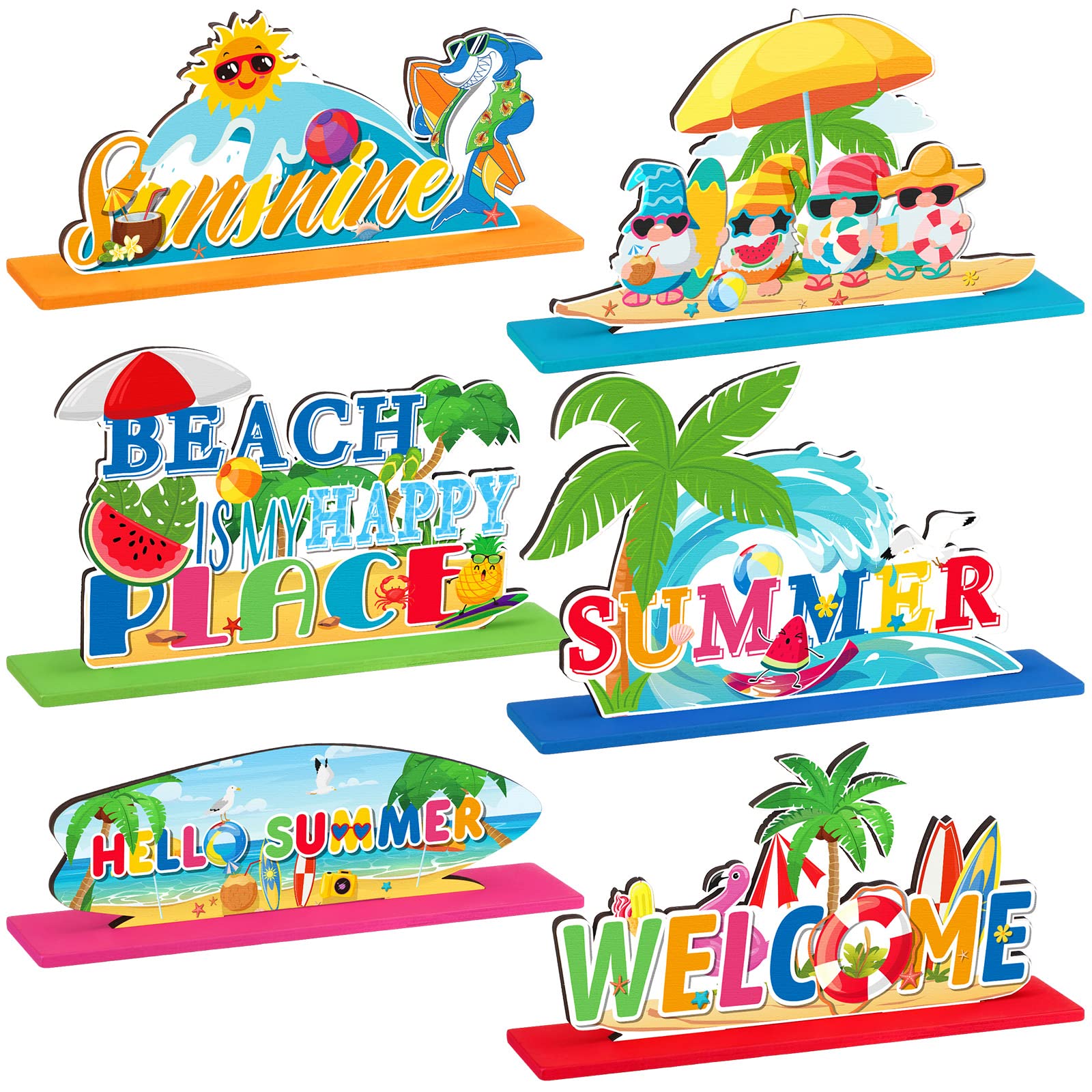 Photo 1 of ****Partial set***

Hoolerry  Pieces Summer Beach Decoration Sign Wooden Summer Table Decoration Flamingo Palm Leave Gnomes Theme Table Centerpiece Beach for Party Favor Supplies