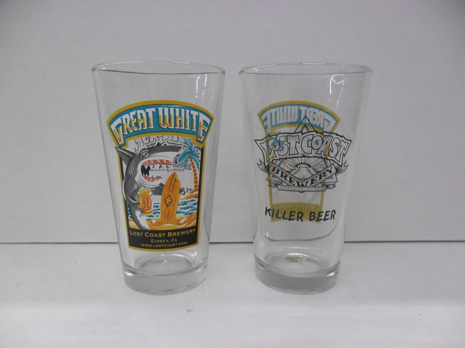 Set of 4 Great White Lost Coast Brewery Eureka CA Beer Pint Glasses