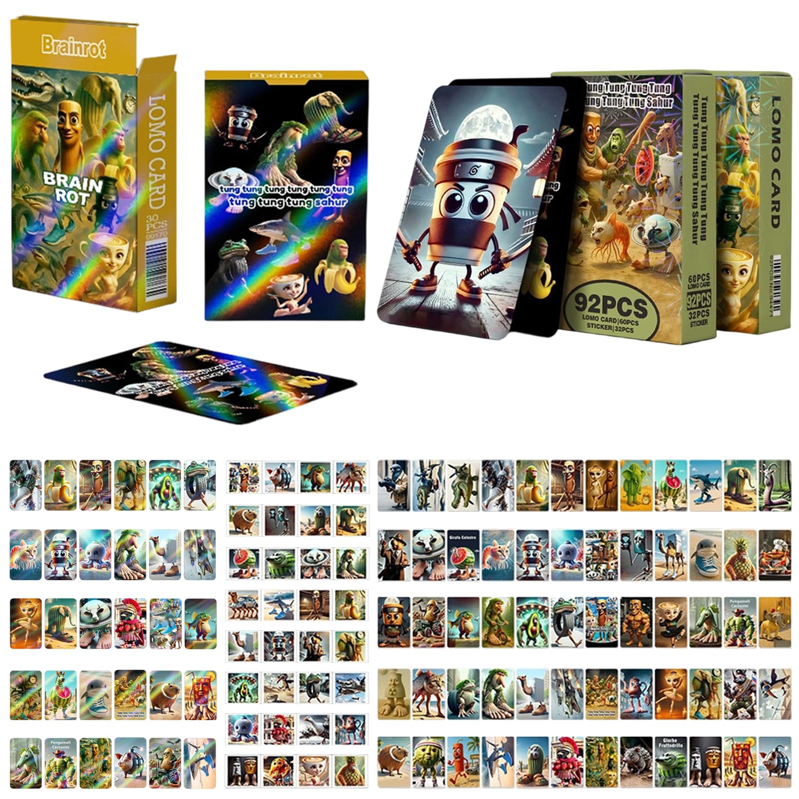 EDLMKM 122 pcs Italian Brainrot Cards, Brainrot Card for Teens and Adults, Creative Art Cards Set, Braiinrot Cards Gifts, for Game Nights, Collection, or Water Bottle, Laptop Decoration