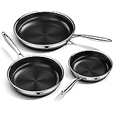 Innerwell Nonstick Frying Pan Set,8 Inch&9.5 Inch&11 Inch Tri-Ply Hybrid Stainless Steel Ceramic Frying Pan Kitchen Cooking P