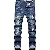 MXCVYCC Men's Ripped Jeans,Slim Fit Distressed Straight Leg Fashion Denim Pants