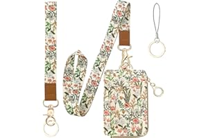 bolimoss Aesthetic Lanyard with ID Holder for Women Teacher Nurses Student, Cute Floral ID Badge Holder with Neck Lanyard ID Badge Wallet Case with 1 ID Window, 4 Card Slots, 1 Side Zipper Pocket