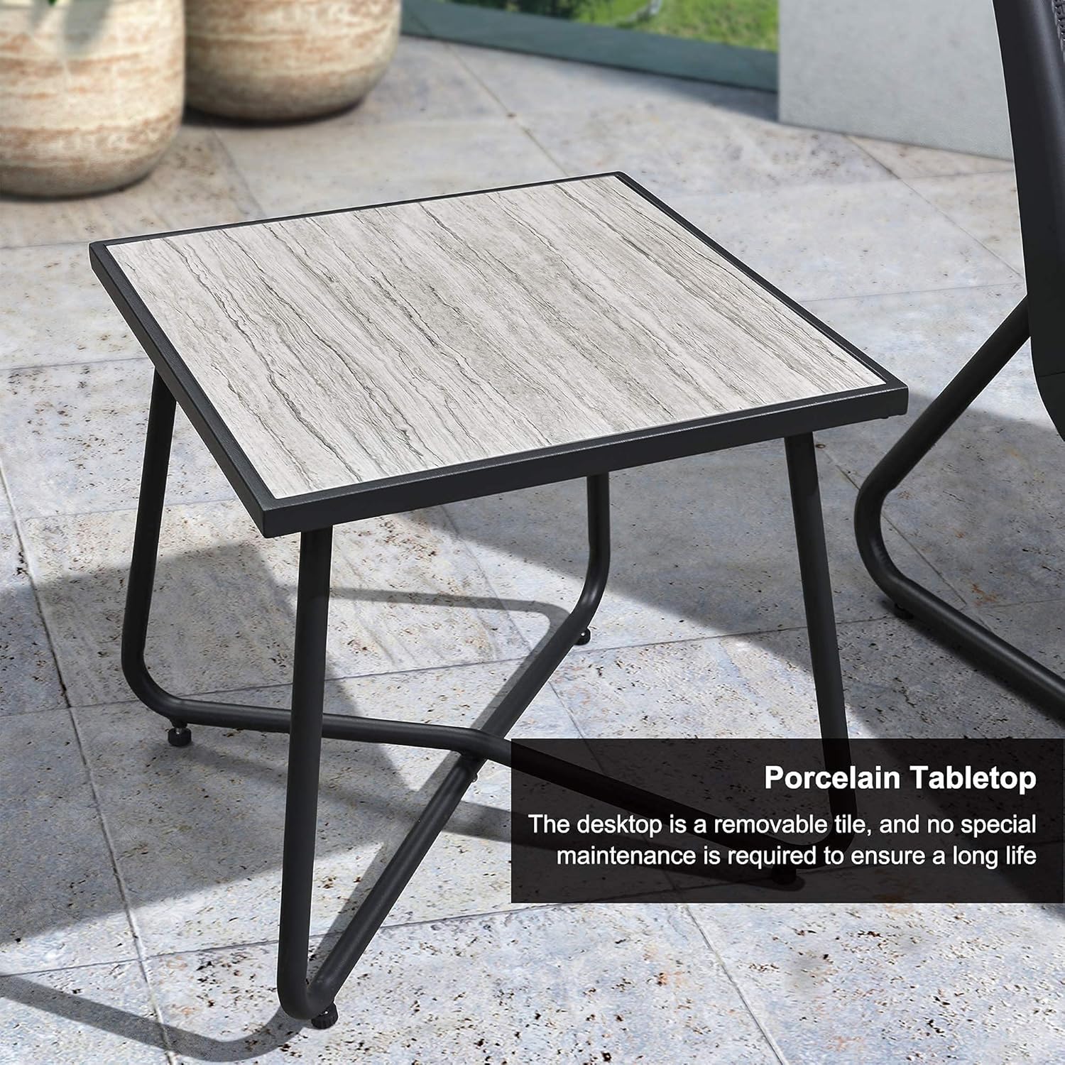 PURPLE LEAF 3 Pieces Patio Furniture Set Outdoor Bistro Table Set with Weather Resistant Steel Frame and Square Table, Cushions Included, Grey: Garden & Outdoor