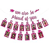 Sursurprise Hot Pink Graduation Party Decorations, Graduation Photo Banner, We are so Proud of You Banner, Class of 2026 Congrats Grad Prom Night Party Supplies