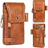 Ariscobull - Leather Phone Holster - Genuine Full-Grain Buffalo Leather Cell Phone Holsters - for iPhone 16, 15, 14, 13pro, Galaxy S24, S23, S22 (Brown, Large)