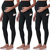 POSHDIVAH 3 Pack Women's Maternity Workout Leggings Over The Belly Pregnancy Yoga Pants with Pockets