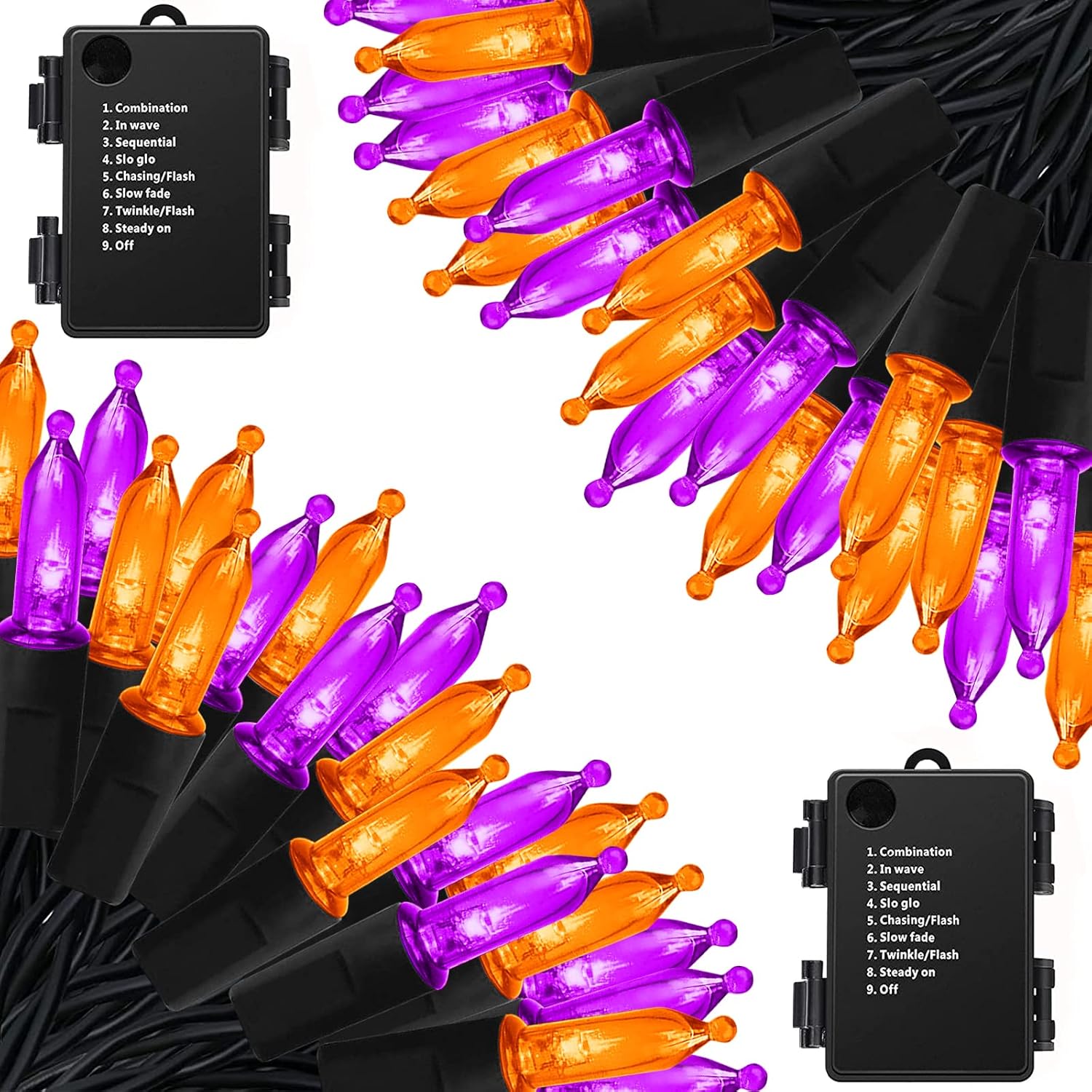 String Lights - Orange Purple Battery Operated Halloween Christmas Lights, 2 Pack 17ft 50 LED Battery Operated String Lights with Timer, Waterproof Mini Lights for Outdoor Indoor Xmas Tree Garden Party Decor