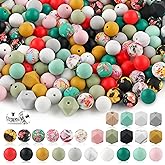 Sunrony 150pcs Silicone Beads for Keychain Making Bracelet Decoration and 15mm Silicone Beads for Pens (Floral)