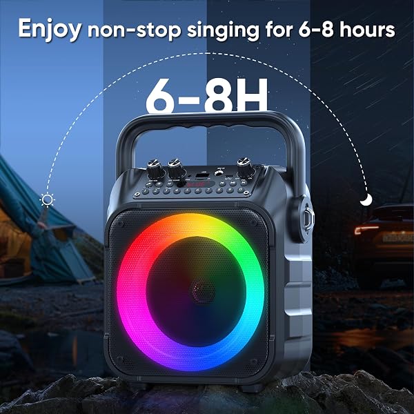 KARAOKE MACHINE, PORTABLE BLUETOOTH SPEAKER WITH 2 WIRELESS MICROPHONES FOR ADULTS & KIDS WITH LIGHTS, KARAOKE MICROPHONE WITH PA SYSTEM SUPPORTS USB/TF/FM/AUX FOR HOME PARTY HOME SYSTEM PACKAGES