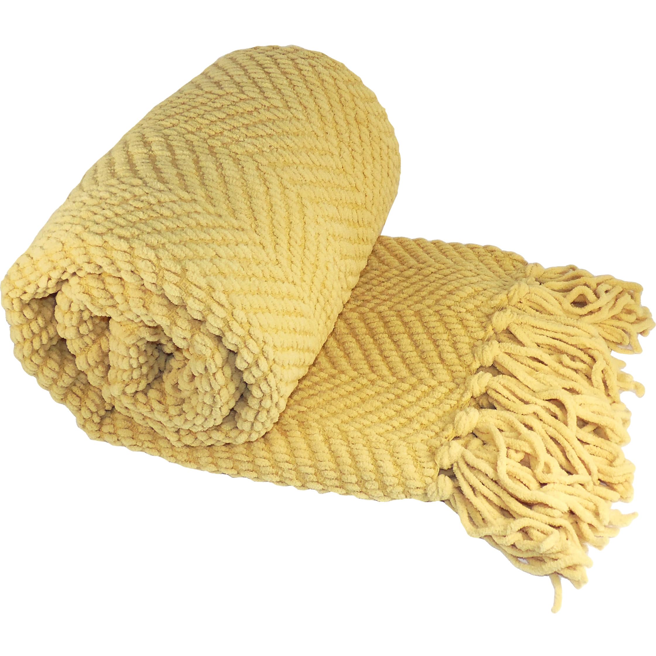 Home Soft Things Yellow Throw Blanket Knitted Tweed Throw 60'' x 80'', Jojoba Yellow, Super Soft Cozy Warm Comfortable Breathable Throw for Living Room Chair Couch Bed Sofa Bedroom Home Décor Image