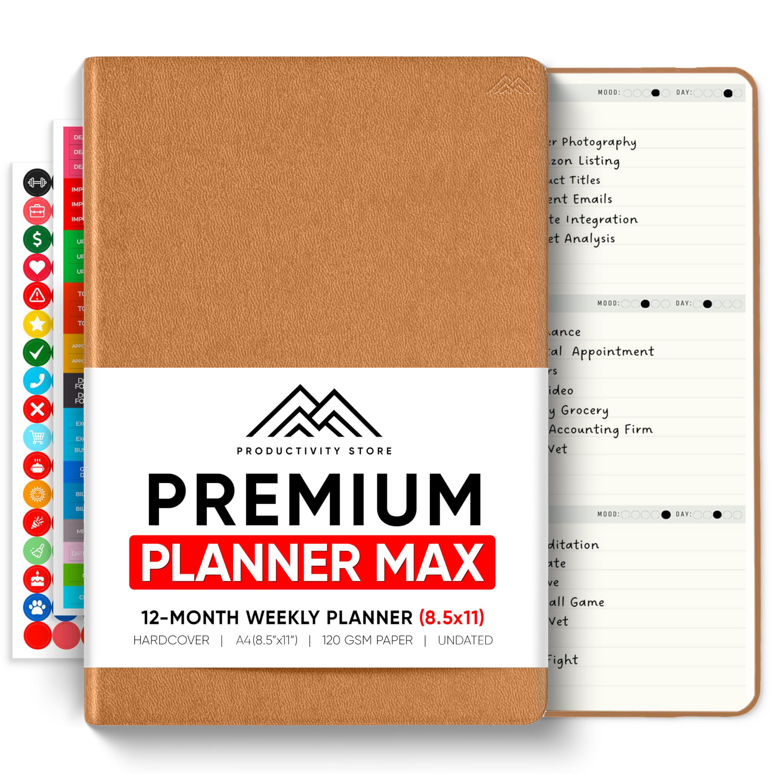 2025 Planner Pro Max - Undated 2025 Planner - Daily Planner, Weekly Planner & Monthly Planner 2025-2026 All-In-One - A4 8.5" x 11" - Brown - Productivity Store