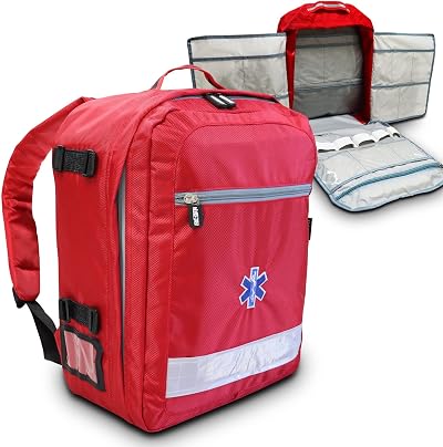 RE-GEN EMT Trauma Bag Red Nylon Medical First Aid Responder Backpack - 42cm