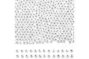 GXUESHAN 1400 PCS 4x7mm Acrylic Letter Beads for Jewelry Making Alphabet Beads for Bracelet Making DIY Beads for Personalized Jewelry Round Beads A-Z (Black Letter with White Background)