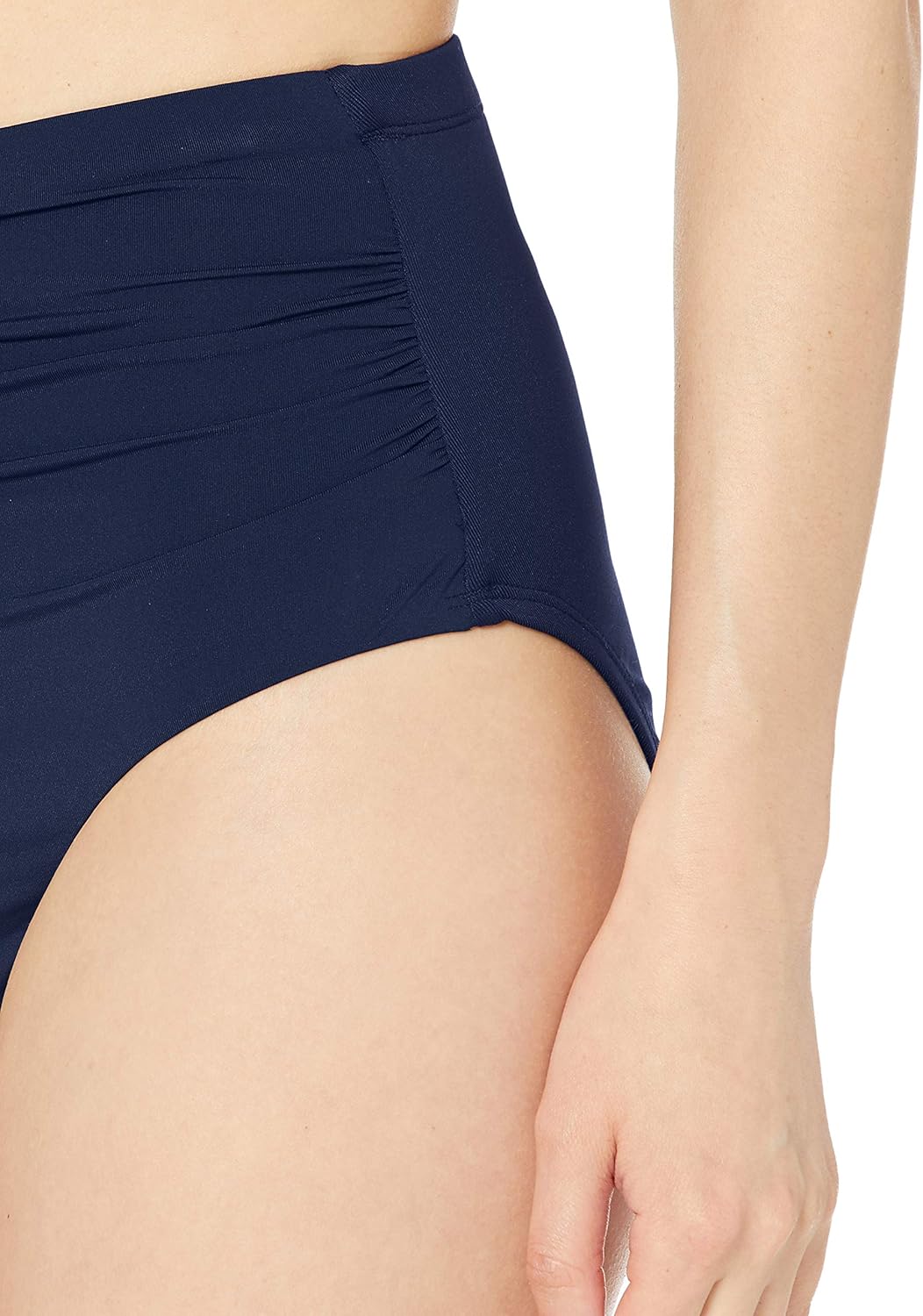 Chaps Women's Core Solids Shirred High Waisted Pant Bikini Bottom: Clothing