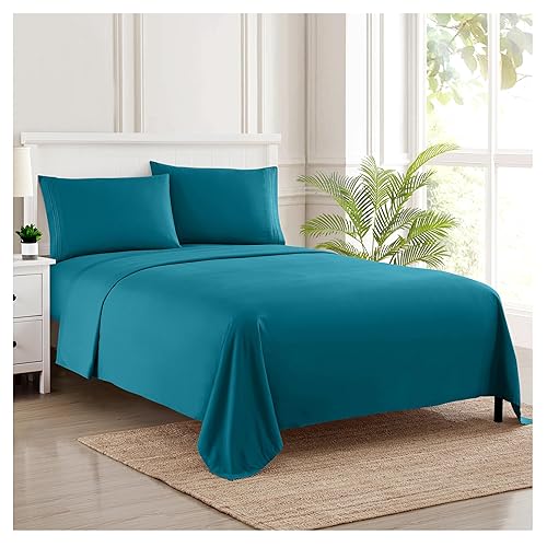 1800 Supreme Collection - Breathable Luxury Full Size Sheet Set with Full Elastic & Secure Corner Straps Built In, Extra Soft Deep Pocket Bedding Set, Teal