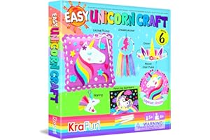 KRAFUN Unicorn Arts & Crafts Kit for Girls Beginner, Includes 6 Creative Activities, No Sew Lacing Pillow, Sew, Coloring, Dreamcatcher, Mosaic Charm, Paper Materials, Instructions & Felt, Kid Gift