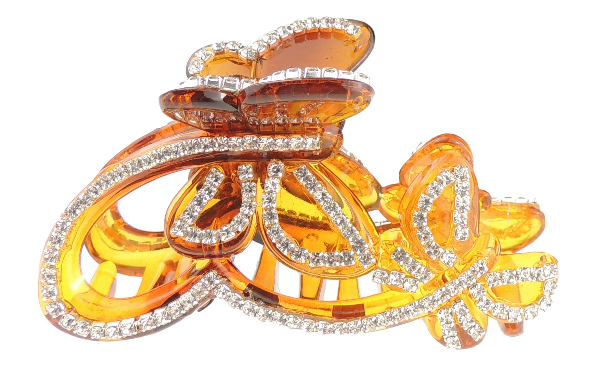 Extra Sparkly Women Girls Crystal Diamante Rhinestone Gems Bridal Wedding Evening Party Styling Fine Thin Hair Accessories Butterfly Claw Jaw Clip Octopus Clamp Grip 8cmStencil Butterfly (Brown)